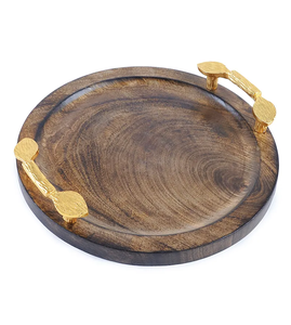 Plateau de service en bois au design élégant avec poignée en métal pour la vaisselle de table de fête de mariage plateau de nourriture le plus vendu - Product Image 5