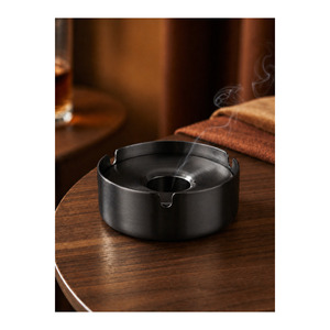 Cenicero de Acero Inoxidable Antracita PVD con Tapa Recubierta de Scotch, Diseño Minimalista, 10 cm de Alto, 3 cm - Product Image 1