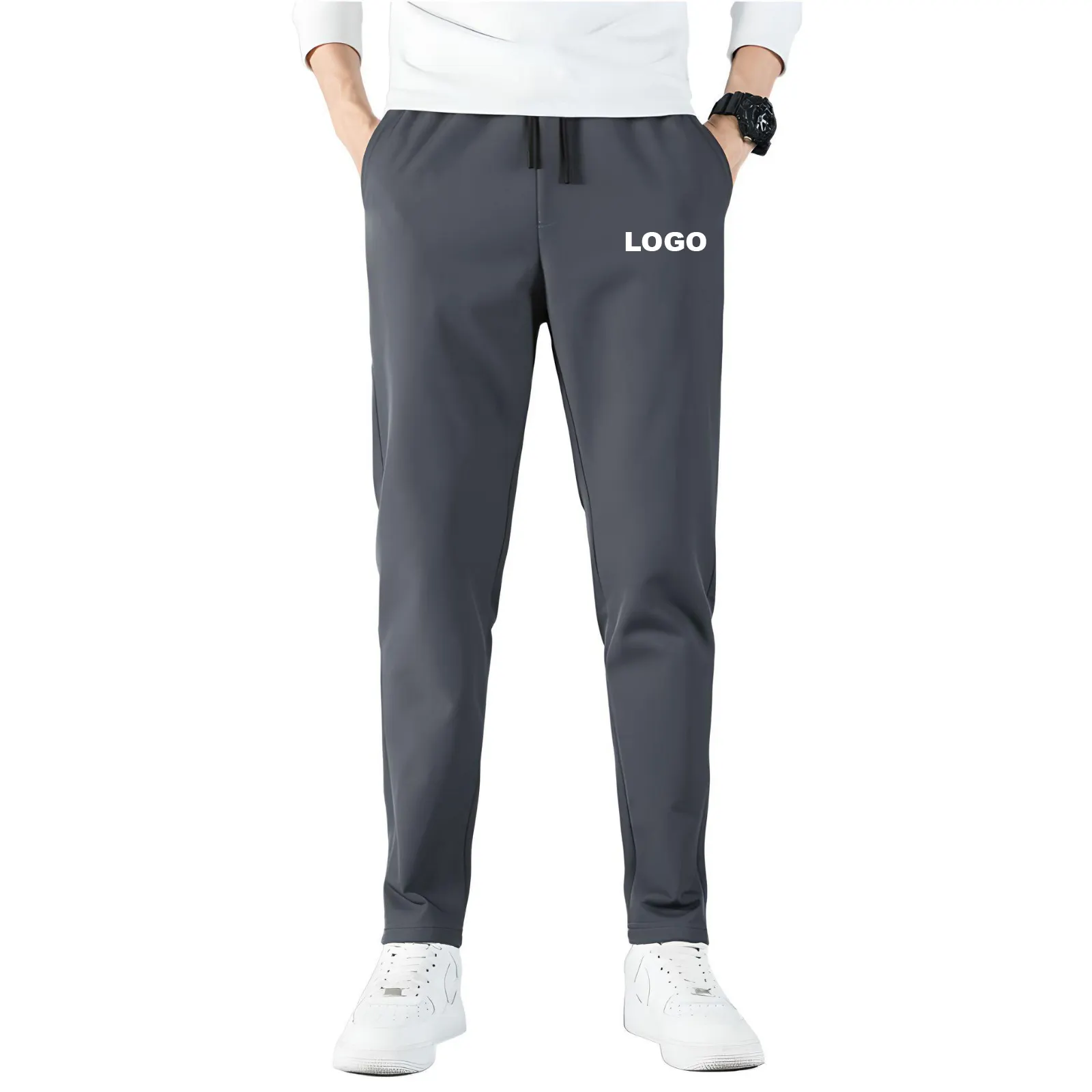 Sıcak satış yüksek kaliteli sıska spor erkek koşu pantolonları rahat pantolon düz elastik