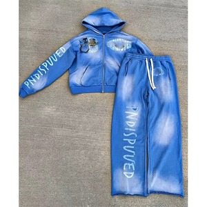 Conjunto de Sudadera y Pantalones Deportivos Personalizados OEM, Conjunto Deportivo Informal Unisex de 2 Piezas, Pantalones Deportivos con Cierre y Lavado Ácido - Product Image 1