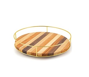 Plateau de service antique en bois et métal pour forme ronde pour taille personnalisée et partyw sont des articles à usage de bar - Product Image 2