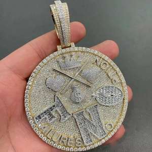 Rond & Baguette Cut VVS Moissanite Diamant Pendentif Hip-Hop Bijoux Pendentif Cadeau Pour Homme Argent Sterling 925 - Product Image 3