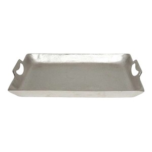 Plateau de service élégant en métal blanc avec bordure dorée, poignées en boucle, grand plateau rectangulaire, décoration moderne pour la maison, léger - Product Image 6