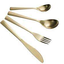 Juego de Cubiertos de Metal con mango moderno de diseño real elegante, 5 uds., cubiertos de acero inoxidable con acabado dorado ecológico - Product Image 5