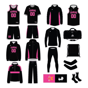 Vêtements de sport de haute qualité, commande en gros, maillot de course court noir rose vif à séchage rapide, ensemble uniforme de basketball, nom d'équipe personnalisé - Product Image 1