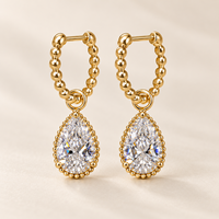 Boucles d'oreilles pendantes en or 18 carats avec diamants de laboratoire en forme de poire, créoles perlées, bijoux raffinés pour femmes