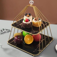 Présentoir de service et de rangement moderne en métal et fer, design cage à oiseaux, 2-3 niveaux, écologique, pour desserts à la maison, mariages et anniversaires