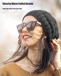Gorro de Invierno Informal de Spandex/Poliéster con Forro Polar para Unisex, Gorros Suaves, Cálidos, Transpirables, Impermeables, con Bordado Sólido - Product Image 4