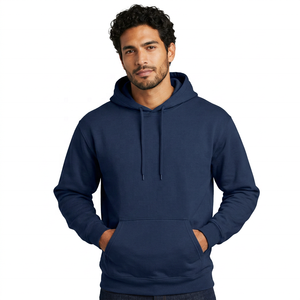 Men's <b>Navy</b> Blue Hooded Fleece <b>Sweatshirt</b> Regular Fit Casual Solid Color Pocket Hoodie Autumn Wear - Product Image 2