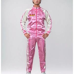 Chándal de mujer de satén de nailon 2025 con logotipo impreso DTF personalizado, chándal de invierno de bloque de Color sólido de 2 tonos para hombre, novedad de 100% - Product Image 5