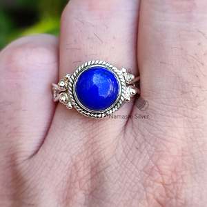 Handmade Women's Sterling Silver Statement <b>Ring</b> with Lapis Lazuli <b>Dainty</b> Minimalist Bezel Setting Gift - Product Image 6