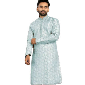 Pure Silk Solid Pattern Trendy Comfortable Stylish Full Stitched Readymade <b>Men</b> Kurta With Cotton Pyjama - Product Image 1