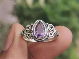 Bague en argent sterling 925 avec améthyste poire faite à la main, pierre de naissance de février, bijou élégant, cadeau pour femme - Product Image 5