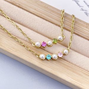 Großhandel Trendy für Foxi Modeschmuck Bunte Zirkonia Perlenkette für Frauen Rhodiniertes Messing mit Glieder kette - Product Image 2