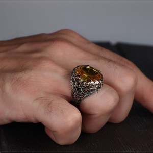 Anillo Azuris de Plata de Ley 925 de Alta Calidad, Estilo Otomano, para Hombre, Joyería de Moda, Piedra Negra Natural, Hecho en Turquía, VALKH1629 - Product Image 4