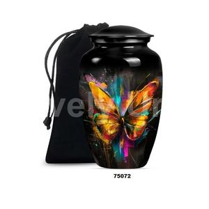 Urne adulte de crémation en aluminium noir papillon de haute qualité pour cendres humaines avec couvercle et sac en velours gratuit - Product Image 2