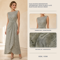Robe mi-longue asymétrique sans manches en dentelle florale ornée de strass thermocollants couleur sauge pour femme – Robes personnalisées pour votre marque