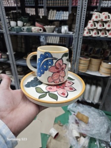Ceramic Hand Painted <b>Cup</b> Saucers Coffee Mug with Saucer Colour Hand-Painted Mug - Product Image 2