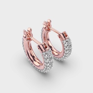 Pendientes de Aro Huggie con Diamantes Pavé Personalizados OEM, Oro Rosa/Blanco/Amarillo de 9K, Aro Grueso Articulado, Fabricante de Joyería Fina - Product Image 3