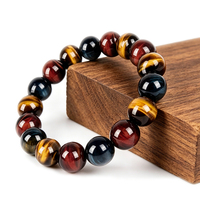 Bracelet en perles de pierres naturelles hématite, obsidienne noire et œil de tigre, porte-bonheur et prospérité, triple protection pour hommes et femmes, cadeau