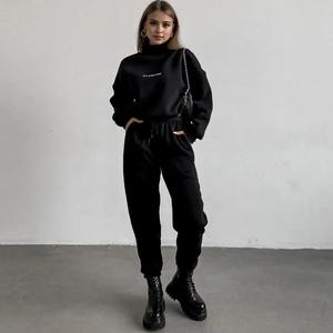 Spring Long-sleeved High-neck Printed Sweatshirt Casual Two-piece Set Tie-up Pleated <b>Top</b> Waist Sweatpants Sports Suit <b>Women</b> - Product Image 3