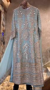 Premium traditionnel Eid Top Plazzo élégant lourd fausse Georgette élégant ensemble de vêtements de fête pour les célébrations festives indien pakistanais - Product Image 2