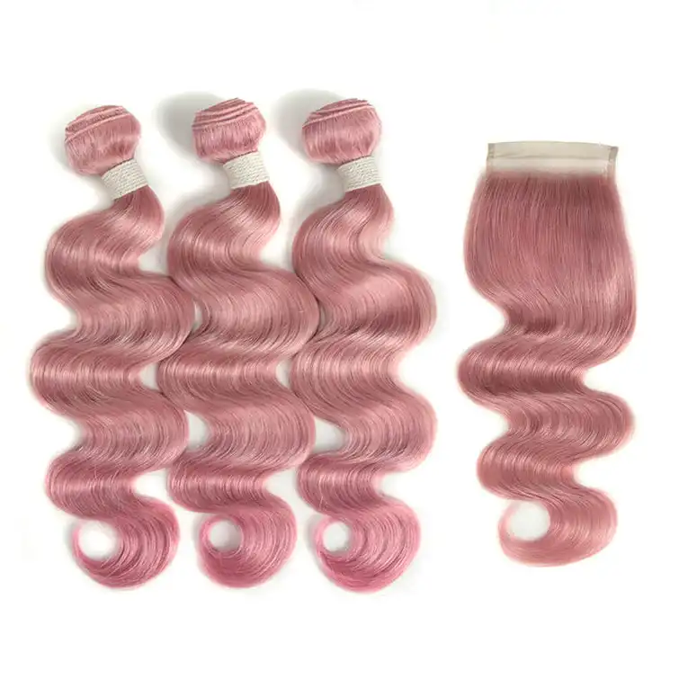 BEST PRICES Set 3 Bundles Pink Color Body Wave Vietnamese Human Hair Weave Extension , Virgin Remy Hair Bundle