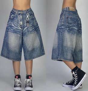 High Quality Trendy <b>Men's</b> Denim <b>Baggy</b> <b>Shorts</b> Washed Summer Half Pant Breathable Mid-Knee Length Design Casual Style Big Size - Product Image 2