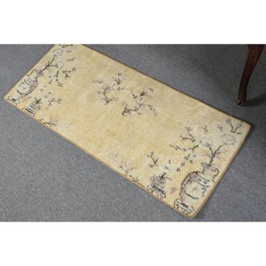 Tapis en laine beige vintage 1.7x3,9 pieds tapis turc à tissage plat avec motif patchwork support en latex pour décorations de salon - Product Image 4