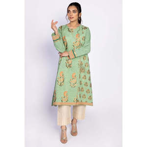 เสื้อเชิ้ตผู้หญิงสีเขียวลายดอกไม้ปักผ้าป๊อปลินคอตตอน/ใยไผ่ แขนยาวแบบดั้งเดิม พิมพ์ลายบล็อก หรูหรา มีทั้งแบบสั้นและยาว - Product Image 2