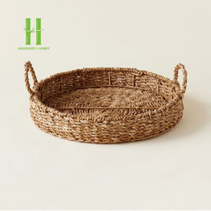 Plateau de service rond en rotin écologique à vendre, avec poignée, pour plats OEM, assiettes, décoration de table, en provenance du Vietnam - Product Image 3