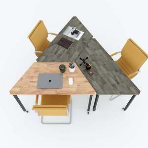 Juego Moderno de 3 Mesas Trapezoidales de Madera de Caucho con Patas de Hierro, Requiere Ensamblaje Tipo Lego, Diseño HBLG004 - Product Image 1