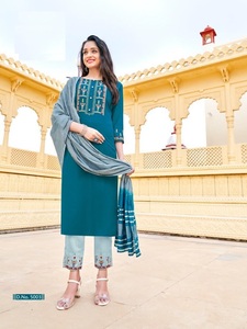 สุภาพสตรีผ้าฝ้าย Kurtis พร้อมลําดับเย็บปักถักร้อยแฟนซีทํางานขายออนไลน์สําหรับโอกาสแต่งงานแบบสบายๆชุดสูทยาวผู้ใหญ่ - Product Image 5