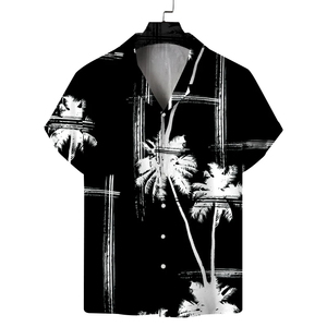 Camisa de Playa Casual de Manga Corta para Hombre, con Cuello Cubano y Estampado Tropical, de Poliéster y Algodón, Protección UV, Tejido Transpirable - Product Image 1