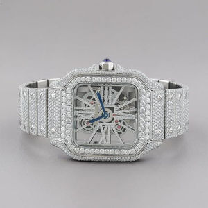 Montre à calendrier mécanique à cadran romain en acier inoxydable, diamant de laboratoire entièrement glacé, mode de marque - Product Image 1