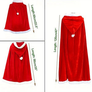 เสื้อคลุมคริสต์มาสสีแดง1ชิ้นเสื้อคลุมสั้นสีแดงแปลกใหม่เสื้อคลุมยาวมีฮู้ดชุดกำมะหยี่สำหรับคอสเพลย์เสื้อคลุมการแสดงบนเวที - Product Image 6