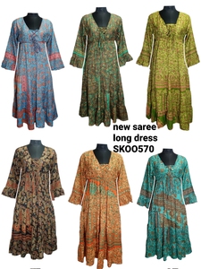 Moda de moda nueva seda hasta el suelo vestido bohemio Saree para mujeres con botón de encaje borla bolsillos cremalleras decoraciones - Product Image 2