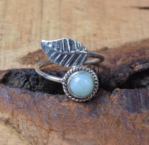 Bijoux Bague en Argent Sterling Fait Main Larimar Bague de Promesse en Argent Sterling 925 avec Pierres Précieuses Style Boho Bague Timbre Solide 925 Bijoux - Product Image 4