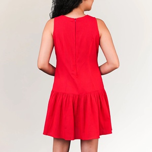 Robe Courte en Coton Rouge pour Femme, Respirante, Tailles XS-XL, avec Fermetures Éclair Décoratives, Col Rond, Idéale pour le Bureau, les Soirées, les Vacances et les Clubs - Product Image 2