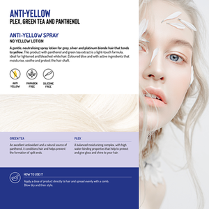 SPRAY ANTI-JAUNISSEMENT - Lotion spray post-décoloration avec plex, thé vert et panthénol, effet anti-jaunissement, couleur bleue, Fabriqué en Italie - Product Image 2