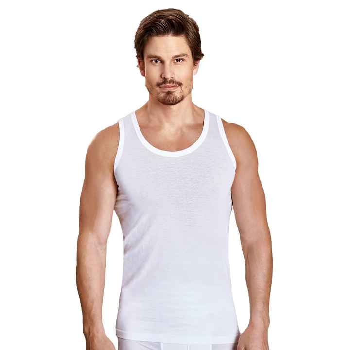 Berrak 1020 Men's Plain Tank Top White Color 6 Pack