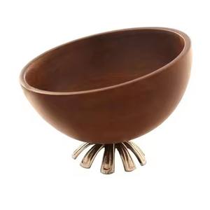 Trending Design Wooden Serving <b>Bowls</b> With Metal Stand Dried Fruit,Nuts <b>and</b> Food,Custom Acacia Wood Handmade Wood Carved <b>Plates</b> - Product Image 3