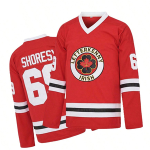 Cousu rouge brodé avec logo entièrement personnalisé Vêtements de sport faits à la main Chemises et hauts de hockey sur glace en polyester 100% pour adultes - Product Image 1