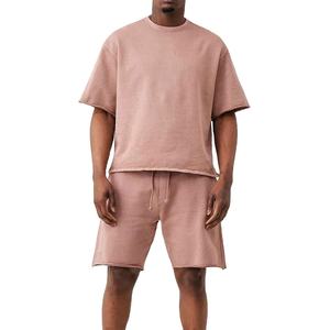 Conjunto de 2 Piezas de Moda para Hombre, Camiseta de Manga Corta y Pantalones Cortos, Ropa Masculina de Verano, Cuello Redondo, Color Rosa, Lavado Ácido, Cómodo - Product Image 2
