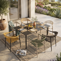 Ensemble de salle à manger moderne pour patio extérieur, table rectangulaire avec 6 fauteuils en corde tressée, mobilier de jardin