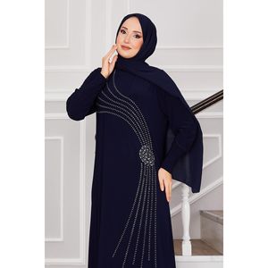 Robe Hijab Sandy Bleu Marine avec Détail Pierre Vêtement de Sécurité Produit - Product Image 3