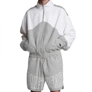 Custom OEM Oversized <b>Summer</b> Tracksuit Set <b>Men</b> Streetwear Two Piece Color Block Polyester Front Logo Windbreaker <b>Jacket</b> Shorts - Product Image 1