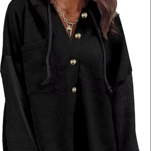 Sudadera estampada de gran tamaño para mujer, sudadera holgada de manga larga informal con botón y bolsillo para Otoño e Invierno - Product Image 1