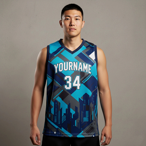 Maillot de basket-ball pour hommes de haute qualité, en gros, unisexe, personnalisé, imprimé par sublimation, taille plus, respirant, col en V, 100% polyester - Product Image 2