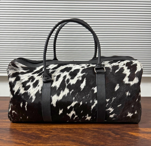 Sac de sport en cuir de vachette pur et authentique pour le week-end en cuir noir et blanc de luxe pour le sport de voyage-sac polochon pour hommes - Product Image 3